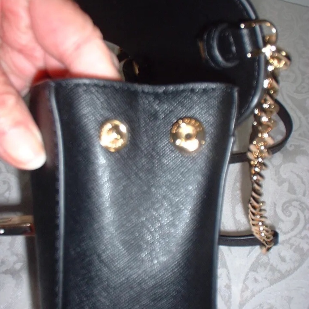 NWT Michael Kors Tina Black Leather Small Clutch Crossbody Handbag